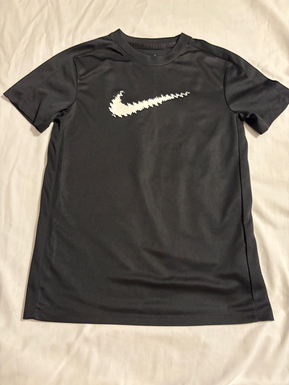 Nike Dry-Fit Boy’s Size S Black Short-Sleeve Athletic Tee with White Swoosh